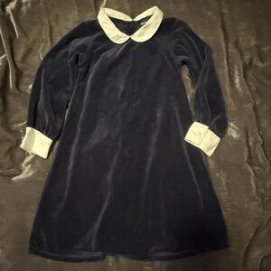 Vintage 90s Y2K Ralph Lauren Navy Blue Velvet Dress White Collar Monogramed 4T
